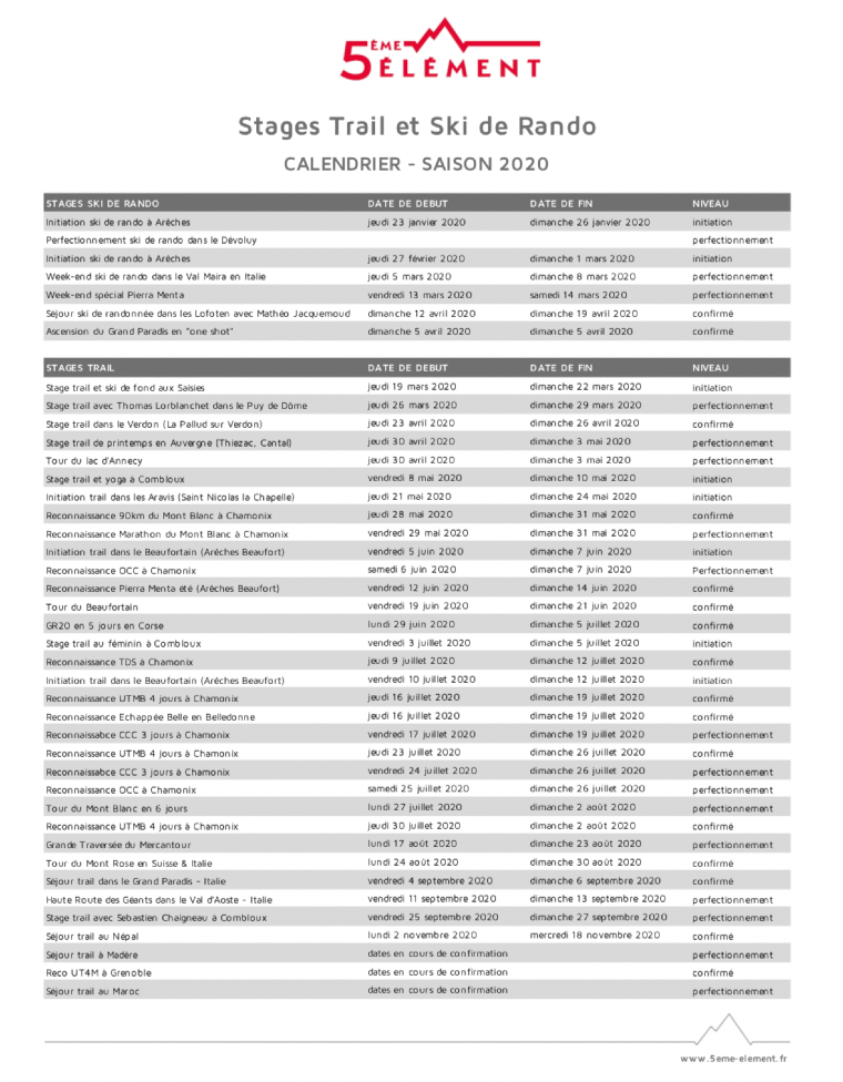 Découvrez le calendrier de la saison 2020 !